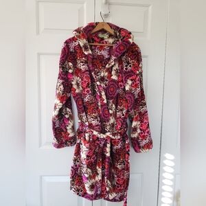 Vera Bradley Fleece Hooded   Robe Rosewood Print XL